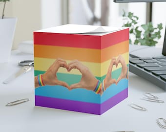 Pride Heart Note Cube, LGBTQIA+, Rainbow, Love, LGBTQ+ Gifts, Desk Decor, Love Notes, Office Decor, Home Decor, Colorful Memo Pad