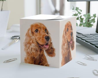 Cocker Spaniel Note Cube, Cocker Spaniel Memo Pad, Pet Lover Gift, Office Decor, Stationery, Animal Lovers, Dog Themed Notepad