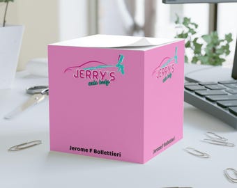 Custom Jerry's Auto Body logo Note Cube | Pink branded sticky note cube