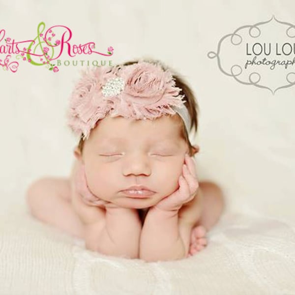 Vintage Pink Baby Headband- Baby Headband-Vintage Pink n Grey Headband,Shabby Chic Headband-Baby Girl Headband-Infant Headband- Baby Bow