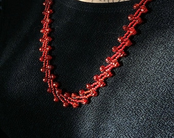 Long Red Necklace, Elegant Long Red Necklace, St. Petersburg Chain, Easy on-off, Light Reactive Jewelry, Continuous Loop