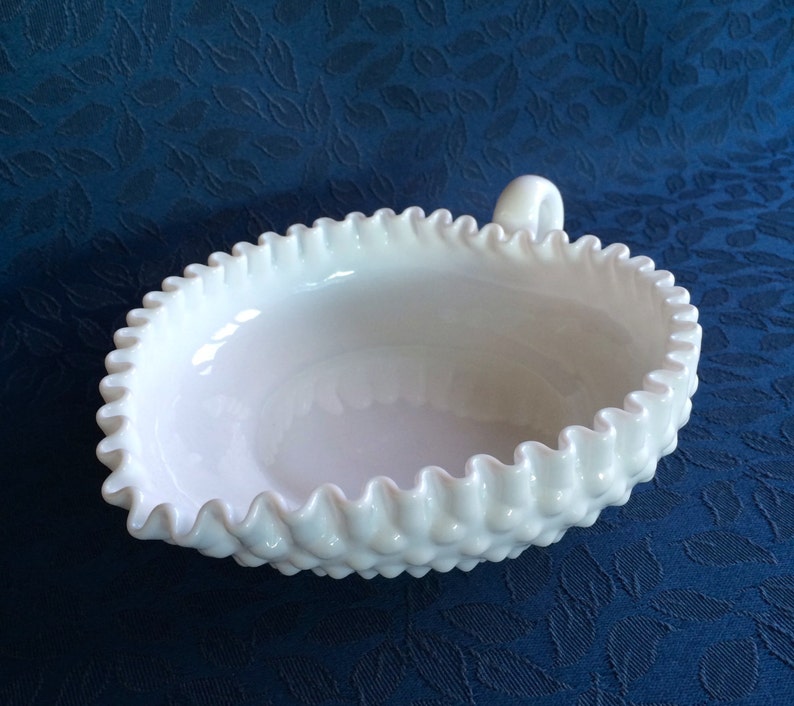 Fenton Milk Glass Hobnail Open Candy Dish With Handle Heart Etsy