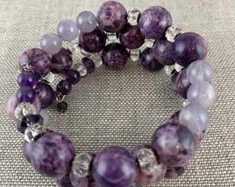 Lila kostbare Armband in Amethyst Lepidolit Kristall & Silber