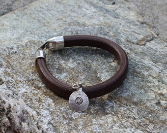 Leather Bracelet With Sterling Om Symbol Charm