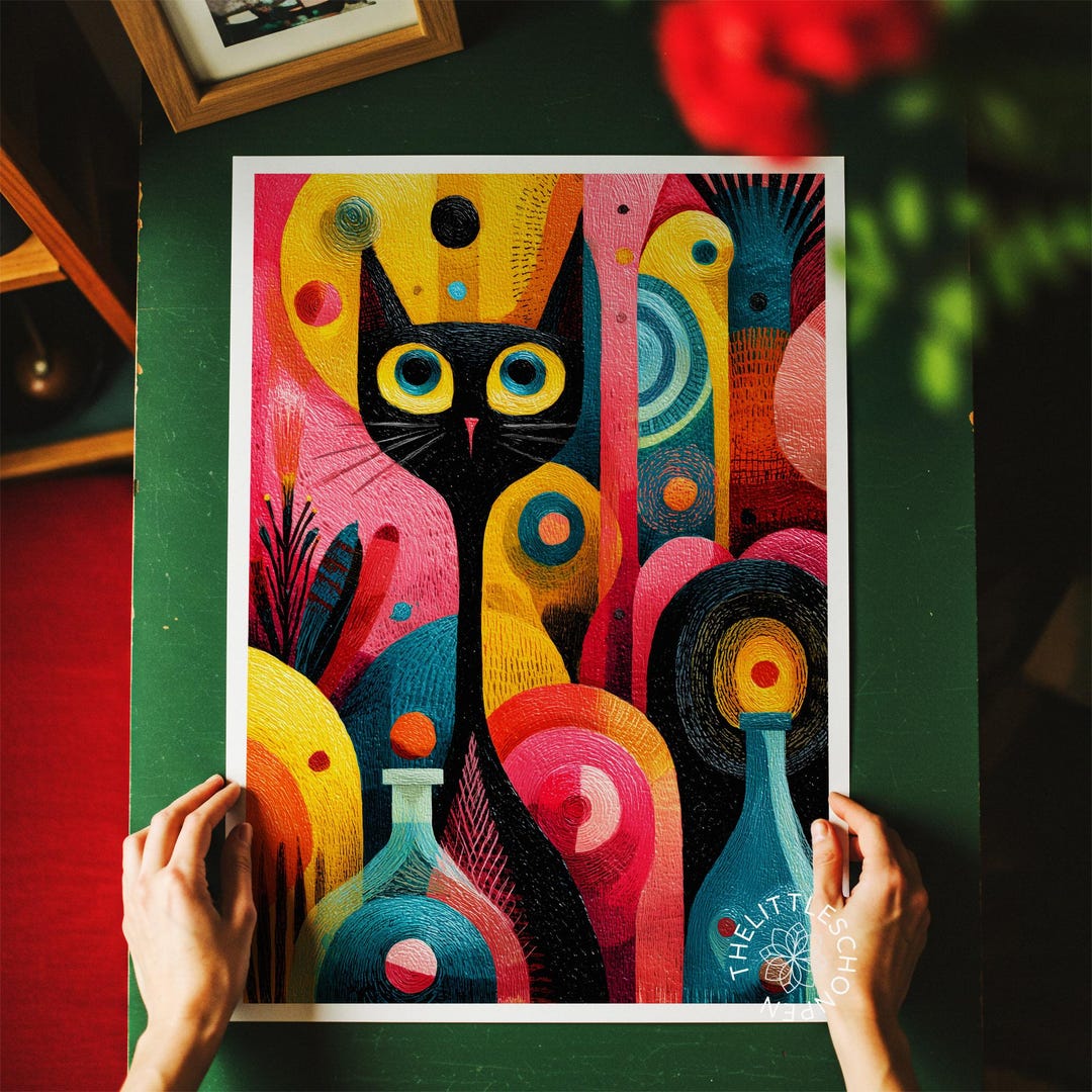 Abstract Black Cat Carnival Art Print, Miro Style (digital Download ...