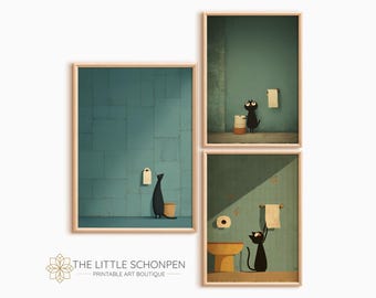 Set of 3 Minimalist Black Cat Prints (Digital Download)
