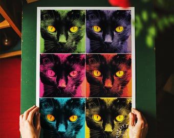 猫ポップアート7 | 緑と青の猫 | オリジナルデジタルアートワーク