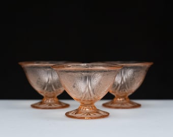 Copas de postre Vintage Royal Lace - Juego de 3 piezas de cristalería Hazel Atlas