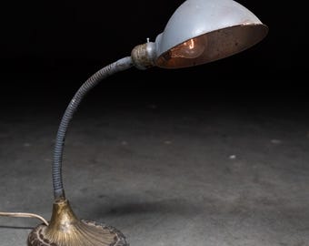 Vintage Industrial Gooseneck Desk Lamp with Cast Iron Art Deco Base, c.1930