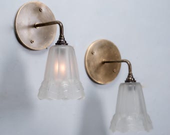 Pair of French Art Deco Frosted Glass Wall Sconces, Circa 1930