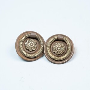 Pair Vintage Mixed Metal Brass Ring Pulls – Round Drawer Handles, Decorative Furniture Hardware