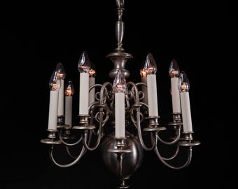 Antiker vernickelter Messingleuchter - 10 Light Chicago Salvage, c.1925 - 1935