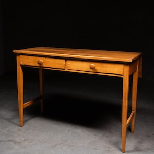 Antique American Country Pine Work Table with Drawers & Drop Leaf c.1900 - Primitive Desk Console