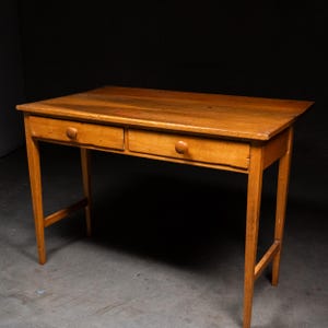 Antique American Country Pine Work Table with Drawers & Drop Leaf c.1900 Primitive Desk Console