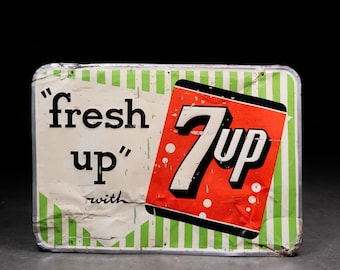 Vintage 7-Up Fresh Up Advertising Sign | Mid-Century Soda Pop Tin Décor