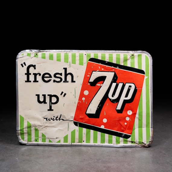 70年代7UP セブンアップ　サイン ビンテージ　看板　貴重 Vintage 7-up Fresh up Advertising Sign | Mid-century Soda Pop Tin