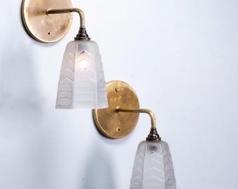 Pair of European Art Deco Frosted Glass Wall Sconces c.1930