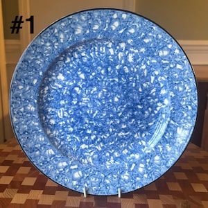 Stangl Pottery Town & Country Blue Spongeware 10.5” Round Dinner Plate, Handpainted, MCM
