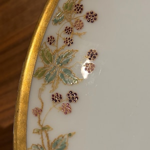 Antique Limoges Porcelain Pedestal Bowl: Hand-Painted Berries & Gold