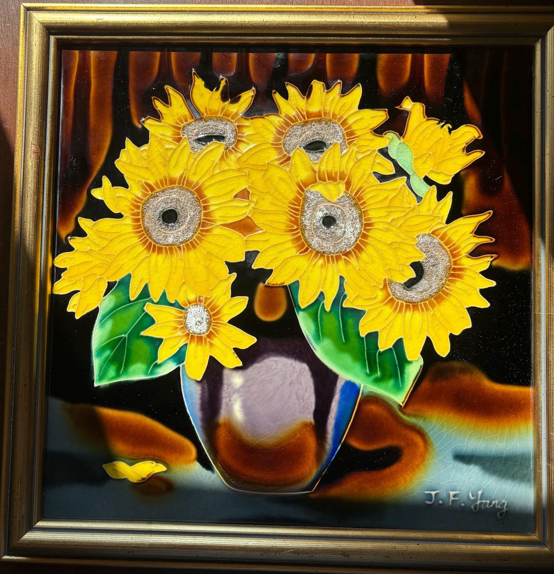 Vintage Framed Sunflower Art Tile, Gold Frame, 14" X 14" - Etsy