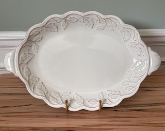 Longaberger Vintage Vine Cream Oval Platter With Handles, Large, 17 X 11