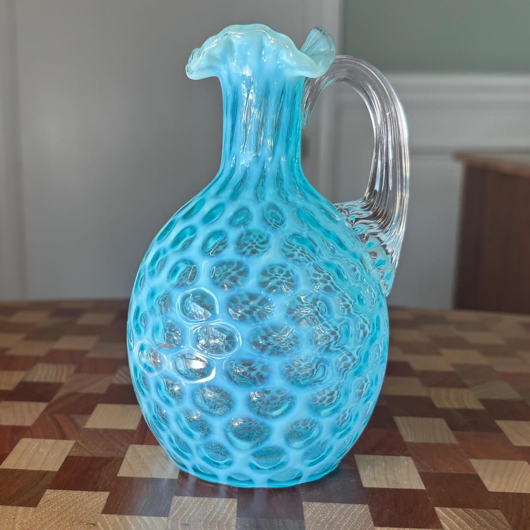 Vintage Fenton Blue Opalescent Coin Dot Pitcher Cruet 5 1/2” - Etsy