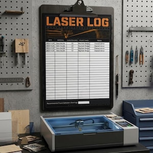 Laser usage log, track hours, materials, projects | maintain your laser engraver, laser cutter | printable