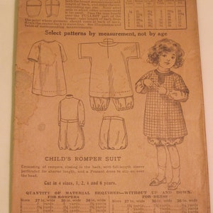 Vintage patrón de costura - traje de romper del niño, tamaño 6 circa 1920