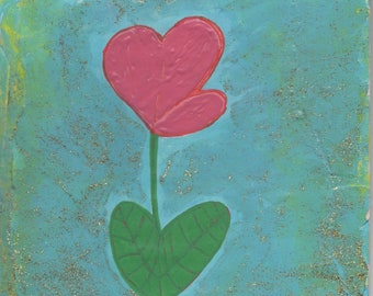 Pink Flower Painting, Mixed Media