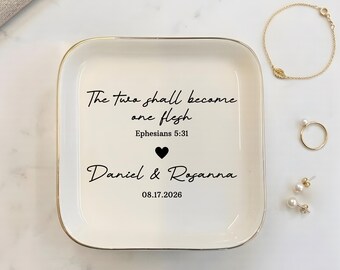 Christian Wedding Ring Dish, Bible Verse Jewelry Tray, Gift for Religious Couples, Engagement, Gift for Bride, Wedding Keepsake, Ephesians
