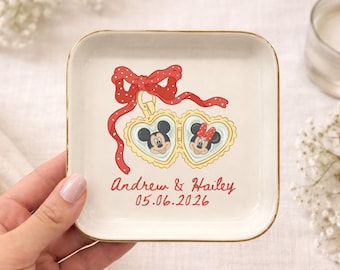 Personalized Locked Ring Dish, Minnie Mickey Mouse Jewelry Tray, Wedding Gifts for Bride, Engagement Keepsake