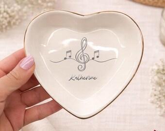 Musician Jewelry Dish, Musical Note Ring Dish, Pianist Teacher Gift, Custom Name Trinket Tray, Teacher Appreciation, Birthday Gift