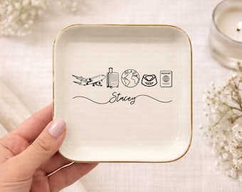 Personalized Pilot Ring Dish, Custom Name Jewelry Tray, Gift for Flight Attendant, Cabin Crew Gifts, Stewardess Gift