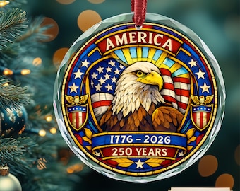 Adorno de vitral del 250.º aniversario de EE. UU., recuerdo de águila patriótica, adorno del semiquincenario de 1776 a 2026, adorno de América