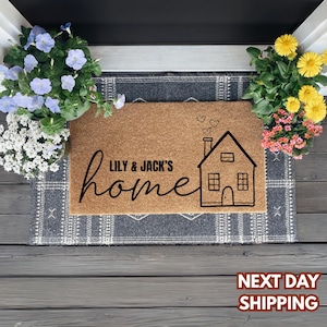 Personalised Brush Door Mat, Front Door Mat, Custom Printed Door Mat, First Home Couple&#39;s Gift, Natural Coconut Fiber | Non-Slip PVC Backing