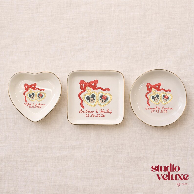 Personalized Locked Ring Dish, Minnie Mickey Mouse Jewelry Tray, Wedding Gifts for Bride, Engagement Keepsake image 8