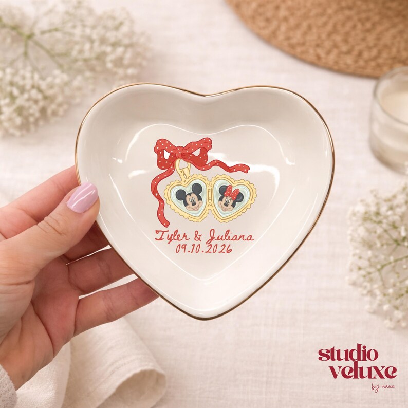 Personalized Locked Ring Dish, Minnie Mickey Mouse Jewelry Tray, Wedding Gifts for Bride, Engagement Keepsake image 6