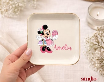 Personalized Easter Ring Dish, Custom Minnie Mickey Mouse Trinket Dish, Easter Gifts for Kids, Easter Minnie Ring Dish, Easter Gift for Her