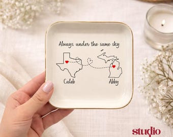 Custom Long Distance Ring Dish, State To State Trinket Dish, Custom State Jewelry Dish, Moving Away Gift, Sentimental Keepsake for Friends