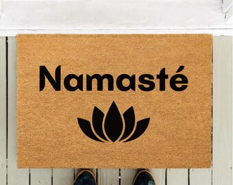 Namaste Doormat,Spiritual Welcome Mat, Yoga Inspired Front Door Mat, Boho Entry Mat, Mindful Home Decor, Housewarming Gift, Buddhist Gift