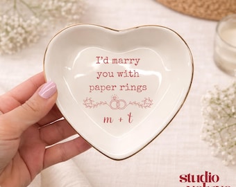 I'd Marry You With Paper Rings, Personalized Wedding Ring Dish, Custom Initials Jewelry Dish, Engagement Gift, Gift for Bride