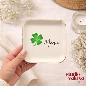 Personalized Shamrock Ring Dish, Custom Clover Trinket Dish with Name, Lucky Gift for Her, St Patricks Day Ring Dish, Irish Gift