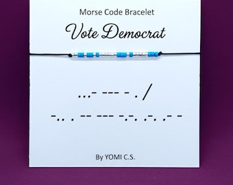 Vote Democrat Morse Code Bracelet, Kamala Harris Supporter Gift, Activist Jewelry