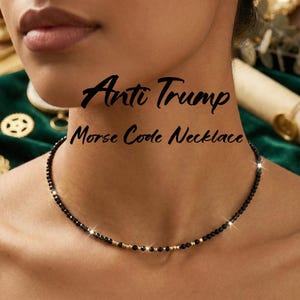 Anti Trump Black Tourmaline Morse Code Necklace, Negative Energy Shield, Subtle Protest Gift