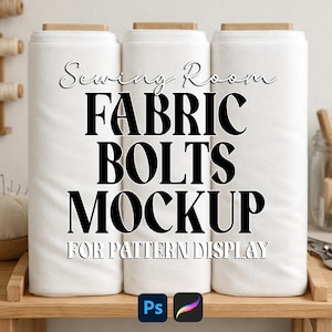 Fabric Bolt Mockup Bundle for Surface Pattern Designers | Sewing Studio Textile Mockups | Fabric Roll, Swatch, Cushion | PSD Pattern Mockups