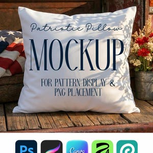 Patriotic Cushion Mockup Template: 4th of July Surface Pattern Display Etsy POD PSD PNG Canva