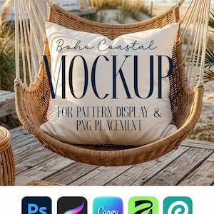 Coastal Cushion Mockup | Pillow Mockup Scene | Surface Pattern Designer Mockup | PSD Smart Object Mockup for Fabric Patterns