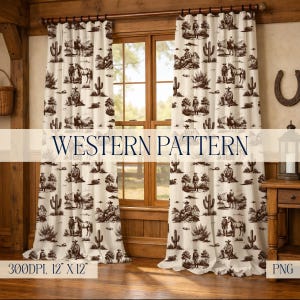 Western Cowboy Toile and coordinating Gingham, western style surface patterns American wild west retro design for printing or textiles