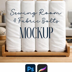 4 Fabric Bolt Mockup for Surface Pattern Designers | Sewing Studio Textile Mockups | Fabric Roll, Swatch, Cushion | PSD Pattern Mockups