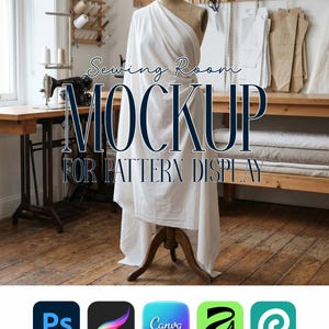 Naaistudio stoffen etalagepopmodel: ontwerper oppervlaktepatroon PSD, png